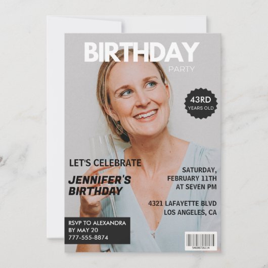 彼女の写真スタイリッシュの表紙43歳の誕生日 招待状 (正面)