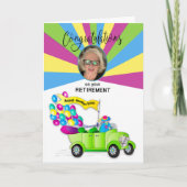 彼女の写真レトロ車の引退おめでとう カード (正面)