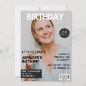 彼女の写真付きおしゃれな雑誌表紙 41歳の誕生日 招待状 (正面)
