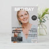 彼女の写真付きおしゃれな雑誌表紙 41歳の誕生日 招待状 (スタンド正面)