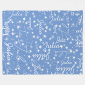 彼女の名でライトブルーの空に浮かぶ斑点のある星 フリースブランケット (正面(横))