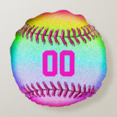 彼女の名前および数を用いるソフトボールのチームギフト ラウンドクッション (裏面)
