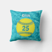 彼女の名前および数を用いるターコイズのソフトボールの枕 クッション (裏面)