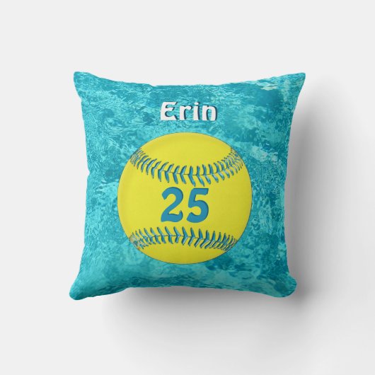 彼女の名前および数を用いるターコイズのソフトボールの枕 クッション (裏面)