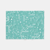 彼女の名前とハートは光のティール(緑がかった色)全体 フリースブランケット (正面(横))