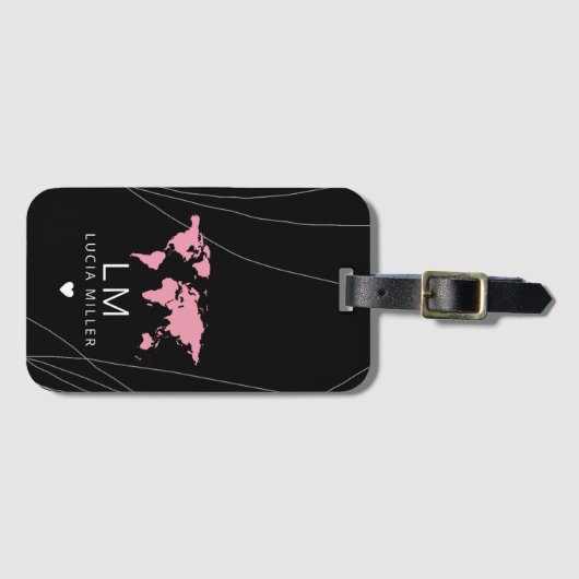 彼女の名前とワールドマップを持つ黒いトラベルラゲージタグ ラゲッジタグ