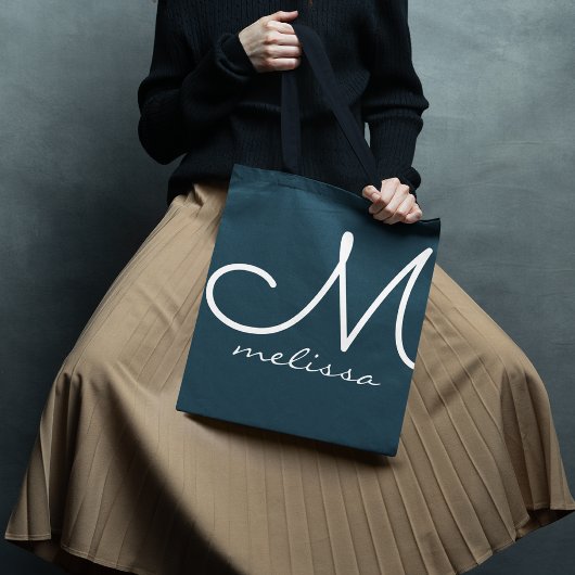 彼女の名前と灰色がかったダークブルーのトートバッグ トートバッグ