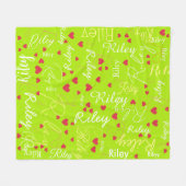 彼女の名前イニシャルと赤いハートアシッドグリーン フリースブランケット (正面(横))