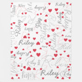 彼女の名前イニシャルと赤いハートアロバーホワイト フリースブランケット (正面)