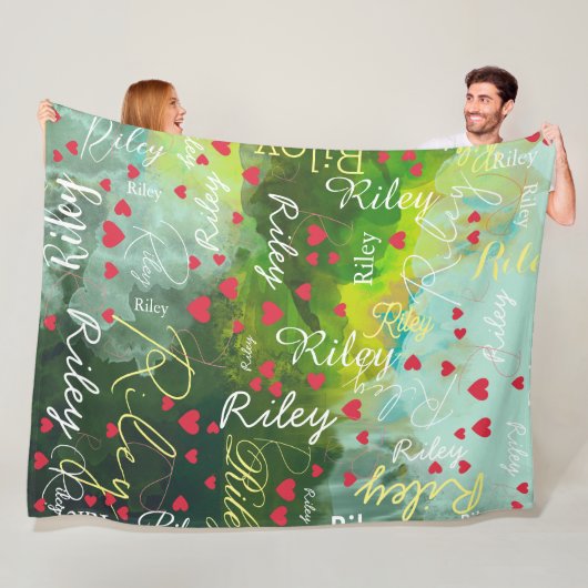 彼女の名前イニシャルと赤いハート水色 フリースブランケット (インサイチュ)