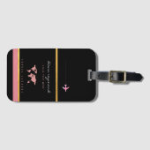 彼女の名前フェミニン付きの黒とピンクのベーグ ラゲッジタグ (正面横)