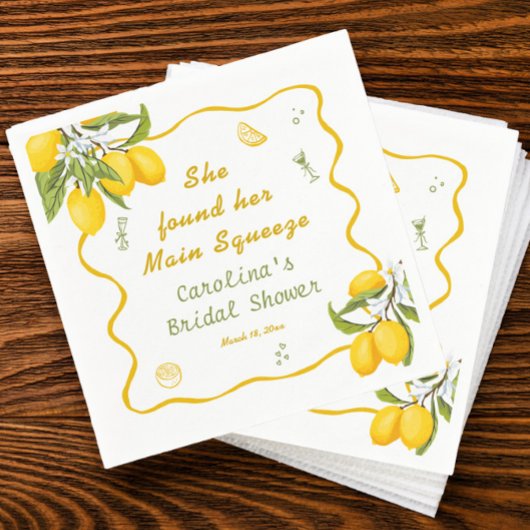 彼女の大切な人と一緒に オリジナル 彼女のメインスクイーズ ブライダルシャワーレモン スタンダードカクテルナプキン
