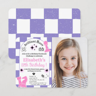 彼女の女の子のためのカスタム写真 チェス 誕生日パーティー 招待状