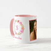 彼女の女の子のための二つの写真コラージュ甘いモノグラムギフト マグカップ (正面左)