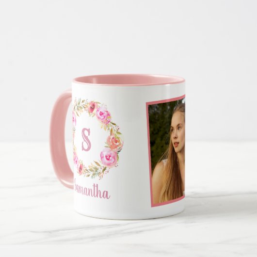 彼女の女の子のための二つの写真コラージュ甘いモノグラムギフト マグカップ (正面左)