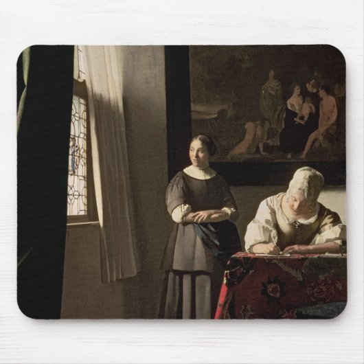 彼女の女中、c.1670が付いている手紙を書いている女性 マウスパッド (正面)