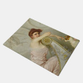 彼女の子犬をなでている魅力的な若い女性 ドアマット (アングル)