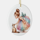 彼女の子猫との愛らしい小さな女の子 セラミックオーナメント (右)