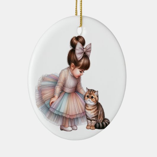 彼女の子猫との愛らしい小さな女の子 セラミックオーナメント (右)