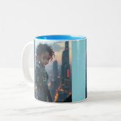 彼女の子猫とアフリカ系アメリカ人の小さなギャル ツートーンマグカップ (正面左)