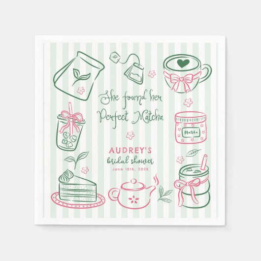 彼女の完璧なマッチァグリーンの結婚前お祝いパーティーが見つかった スタンダードカクテルナプキン (正面)
