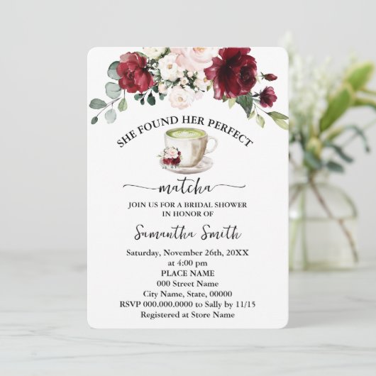 彼女の完璧な抹茶ブライダルシャワーマルサラを見つけた 招待状 (スタンド正面)