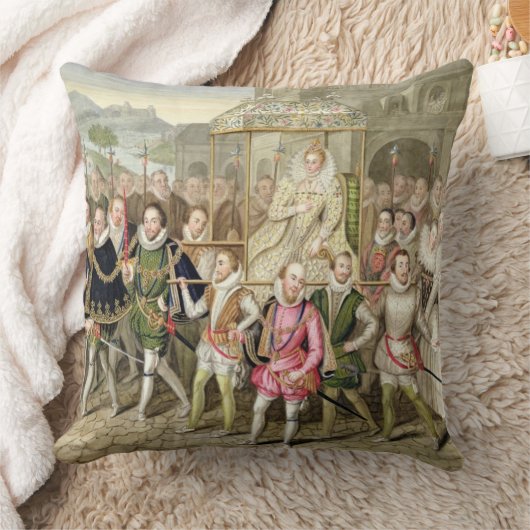 彼女の宮廷人を持つ行列のエリザベス女王一世 クッション (ブランケット)