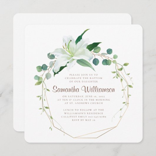 彼女の幾何学と白のモダンフローラ 招待状 (正面/裏面)