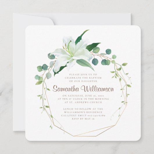 彼女の幾何学と白のモダンフローラ 招待状 (正面)