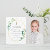 彼女の幾何学的な葉のクロス 初聖体 招待状 (スタンド正面)