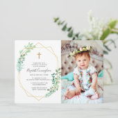 彼女の幾何学的な葉の十字架のためのバプテスマ 招待状 (スタンド正面)