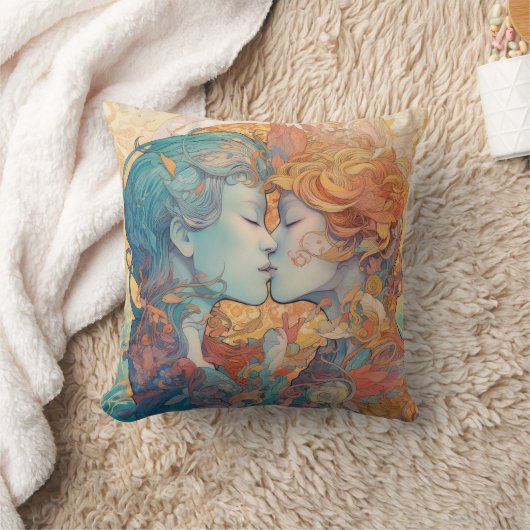 彼女の愛、彼女の方法 |レズビアンキスアールデコスタイル クッション (ブランケット)