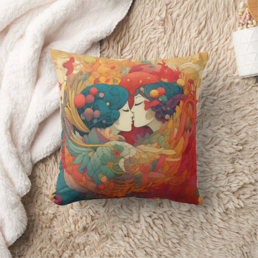 彼女の愛、彼女の方法 |レズビアンキスアールデコスタイル クッション (ブランケット)