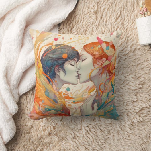 彼女の愛、彼女の方法 |レズビアンキスアールデコスタイル クッション (ブランケット)