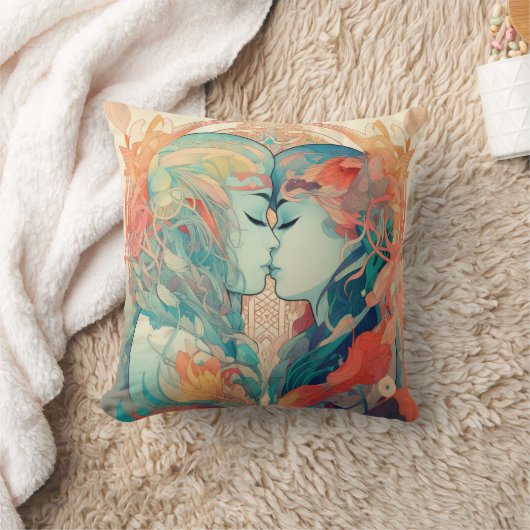 彼女の愛、彼女の方法 |レズビアンキスアールデコスタイル クッション (ブランケット)