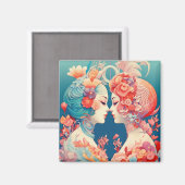 彼女の愛、彼女の方法 |レズビアンキスアールデコスタイル マグネット (正面/裏面)