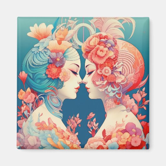 彼女の愛、彼女の方法 |レズビアンキスアールデコスタイル マグネット (正面)