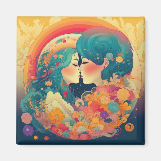 彼女の愛、彼女の方法 |レズビアンキスアールデコスタイル マグネット (正面)