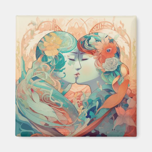 彼女の愛、彼女の方法 |レズビアンキスアールデコスタイル マグネット (正面)