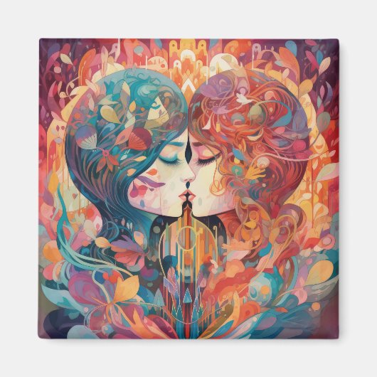 彼女の愛、彼女の方法 |レズビアンキスアールデコスタイル マグネット (正面)