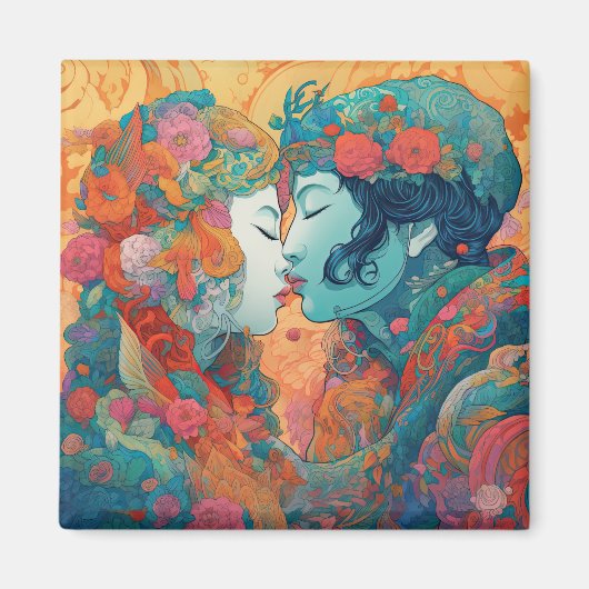 彼女の愛、彼女の方法 |レズビアンキスアールデコスタイル マグネット (正面)