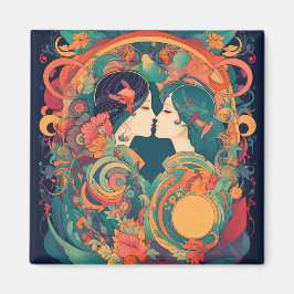 彼女の愛、彼女の方法 |レズビアンキスアールデコスタイル マグネット