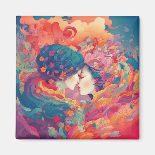 彼女の愛、彼女の方法 |レズビアンキスアールデコスタイル マグネット (正面)