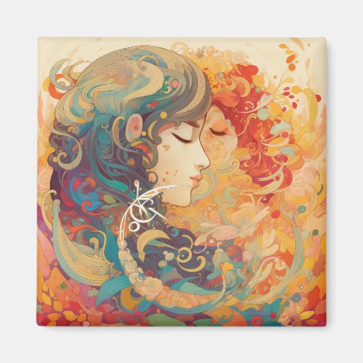 彼女の愛、彼女の方法 |レズビアンキスアールデコスタイル マグネット (正面)