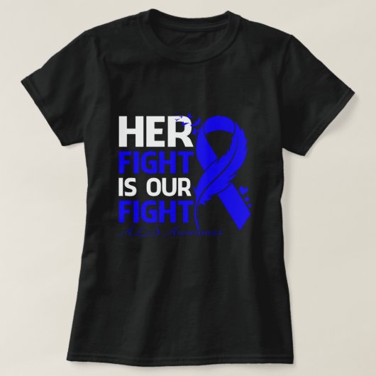 彼女の戦いは私たちの戦いALS認識度リボンFea Tシャツ (デザイン正面)
