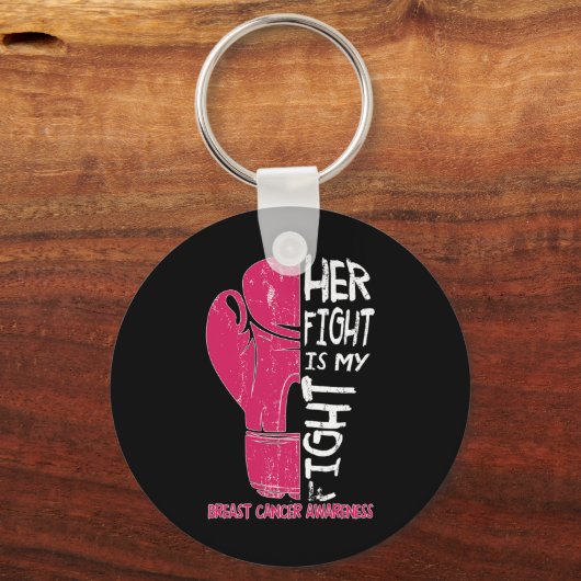 彼女の戦いは私の戦いボクシング手袋の乳がんA キーホルダー (正面)