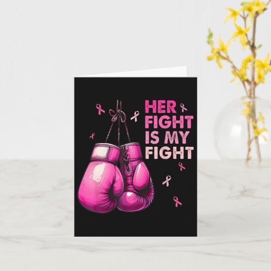 彼女の戦いは私の戦いボクシング手袋乳がん カード (黄色い花)