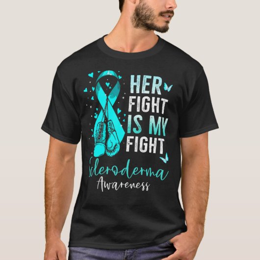 彼女の戦いは私の戦い強皮症認識度ティール(緑がかった色)R Tシャツ (正面)