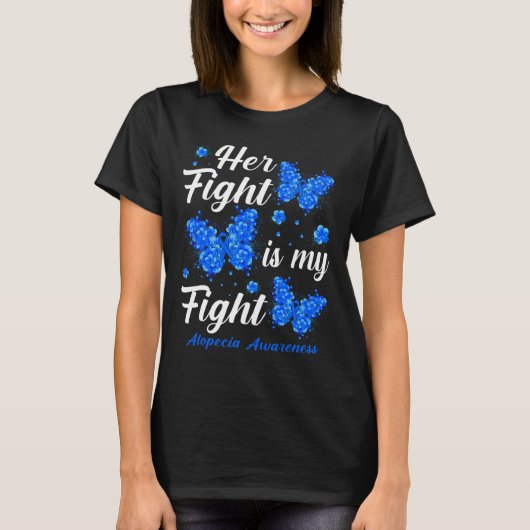 彼女の戦いは私の戦い脱毛症認識度蝶 Tシャツ (正面)