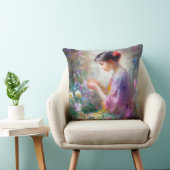 彼女の手の中の花を称賛する女の子 クッション (椅子)